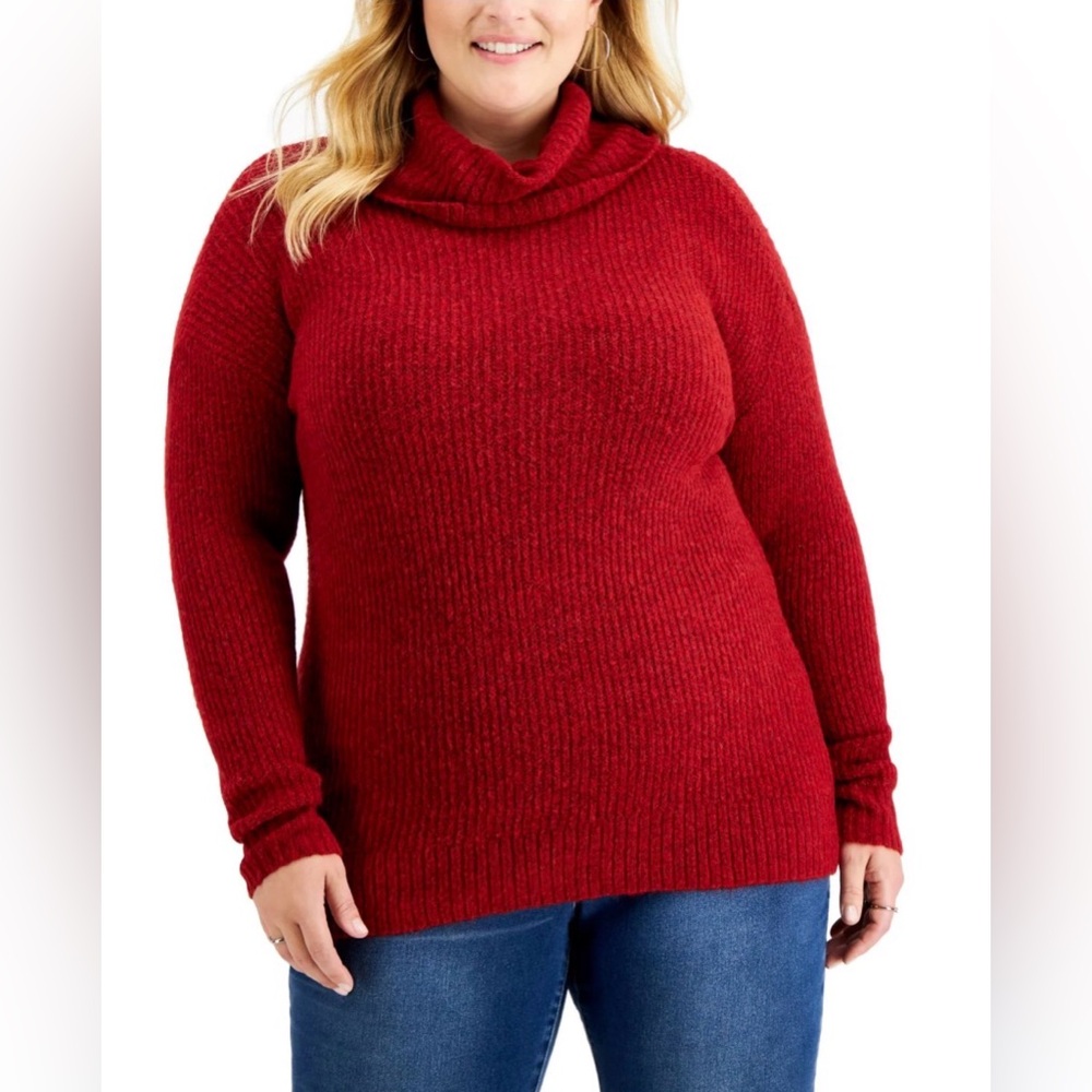 Style & Co Sweater Women’s Size 3X Knit Ribbed Cowl Neck Pullover Red Heathered